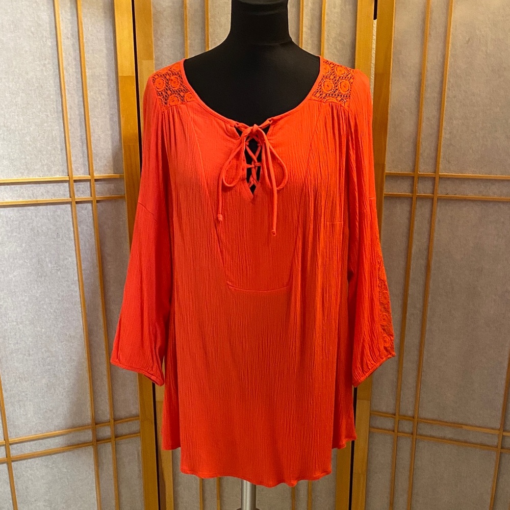 Red Lace-Up Tunic Top -NWOT
